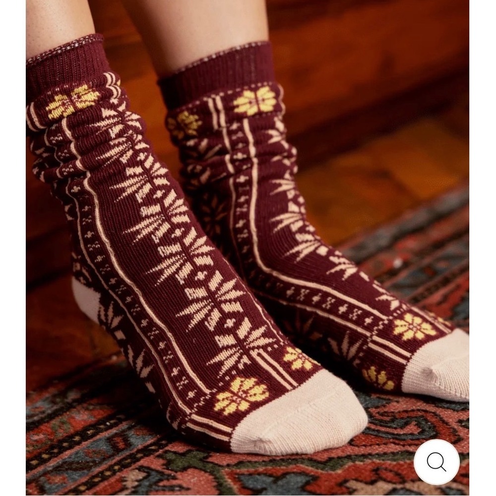Free People Nearly Nordic Socks Burgundy Creme Women One Size NWT